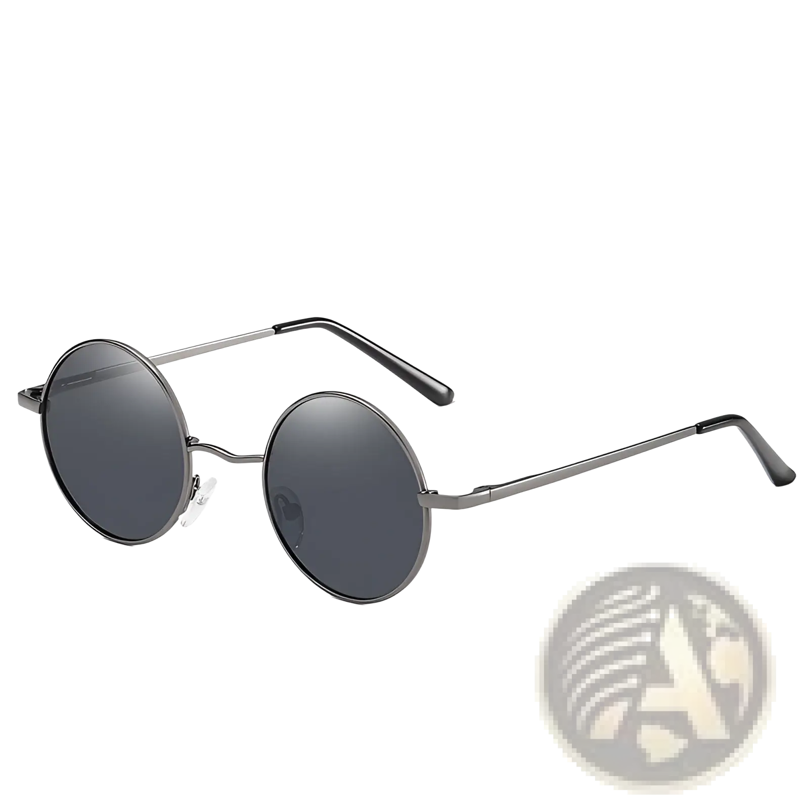 Retro round polarized metal sunglasses with uv400 protection featuring black-tinted lenses and sleek gray metal frames
