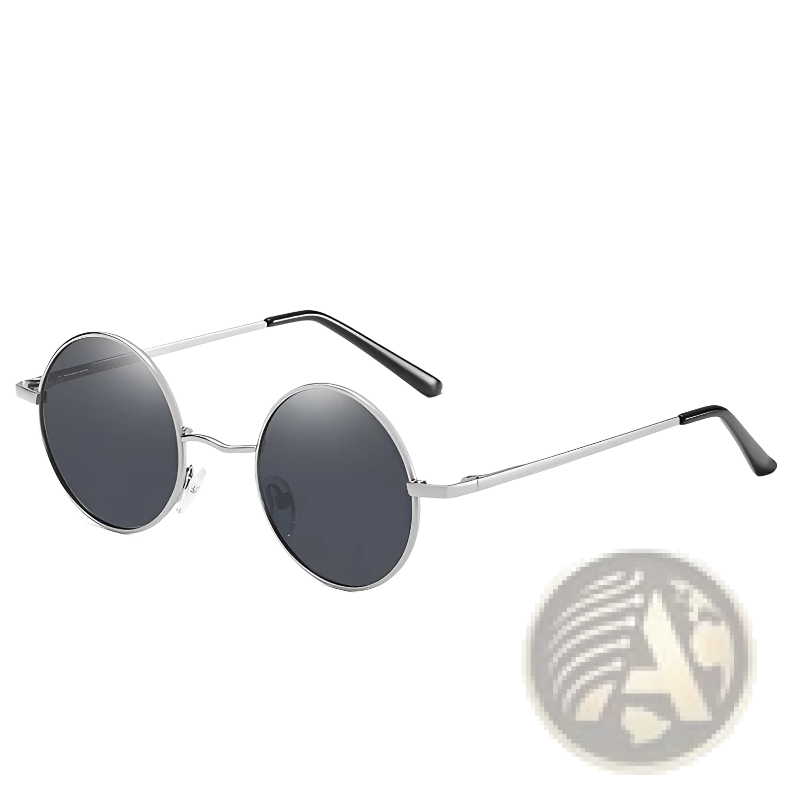 Silver-framed retro round polarized metal sunglasses with dark gray mirrored lenses and uv400 protection