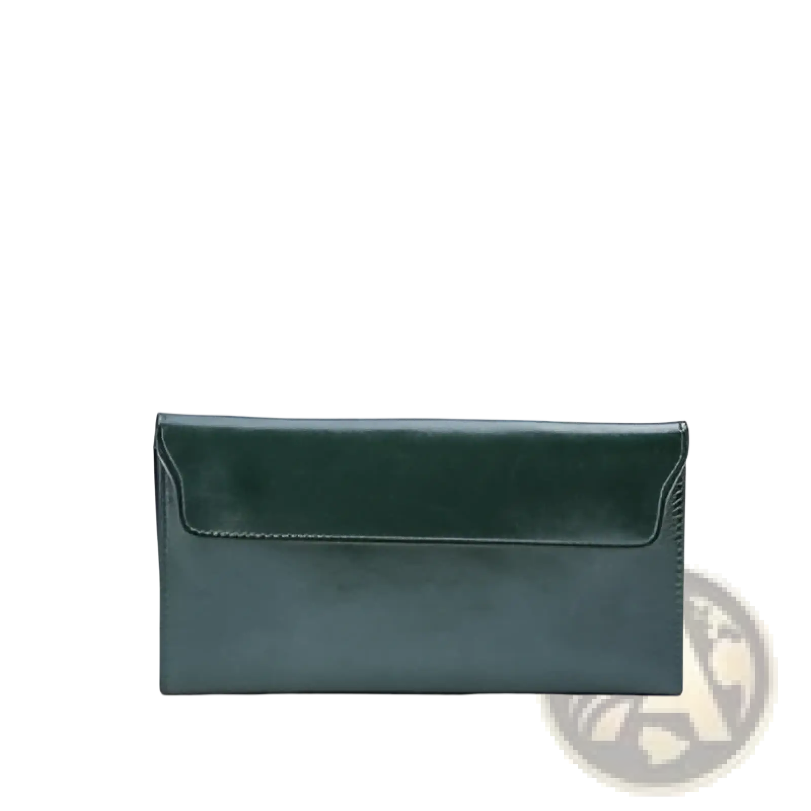 Dark green retro slim cowhide leather clutch with smooth glossy finish and contrast stitching along edges