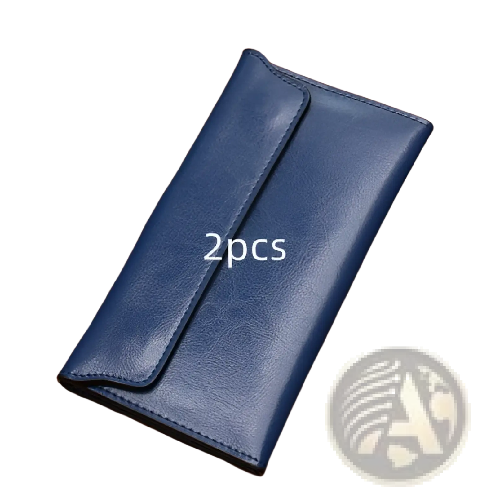 Deep blue retro slim cowhide leather flap wallet with sleek minimalist design and precise contrast stitching
