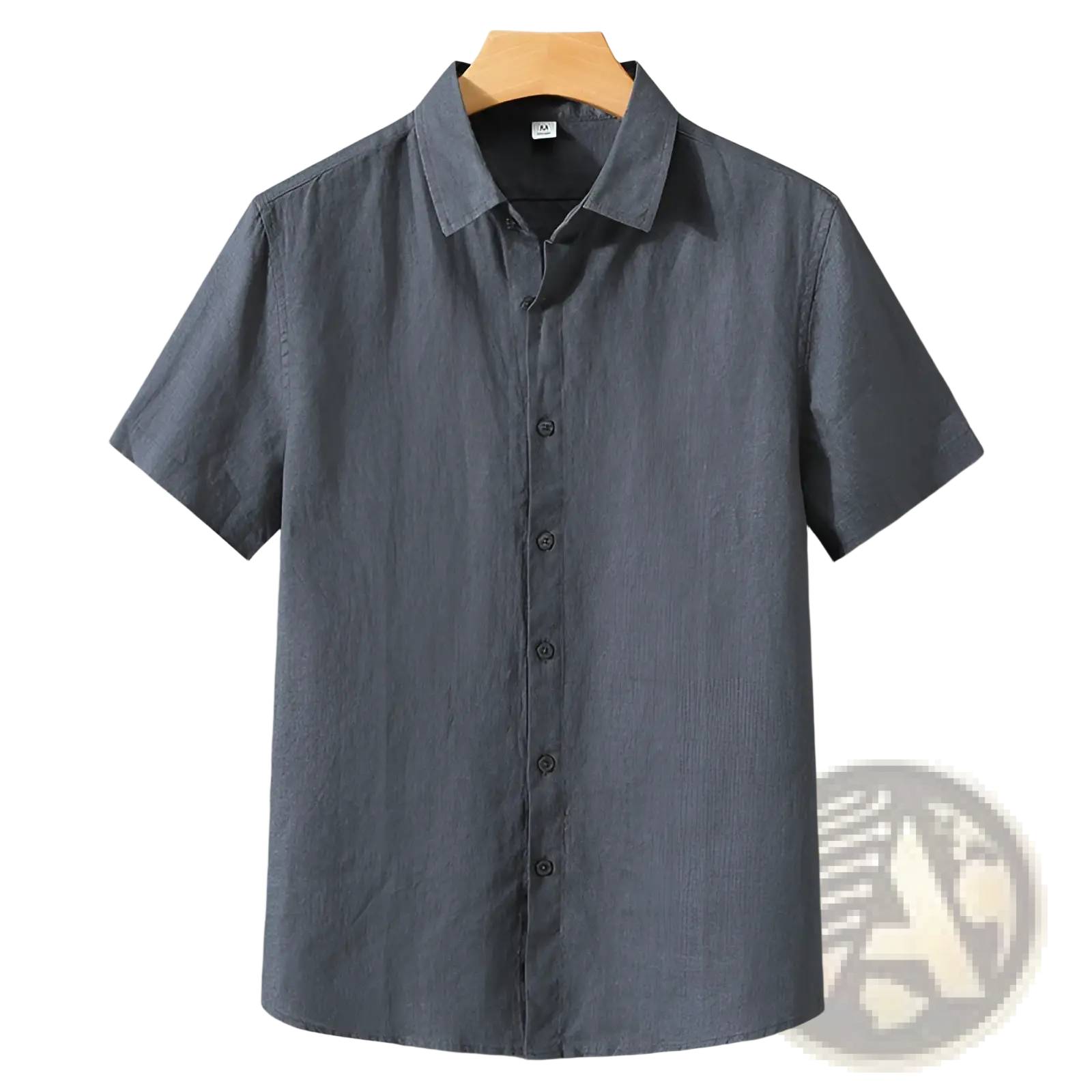 Gray retro slim fit short sleeve linen shirt with subtle textured weave and classic collar for casual wear