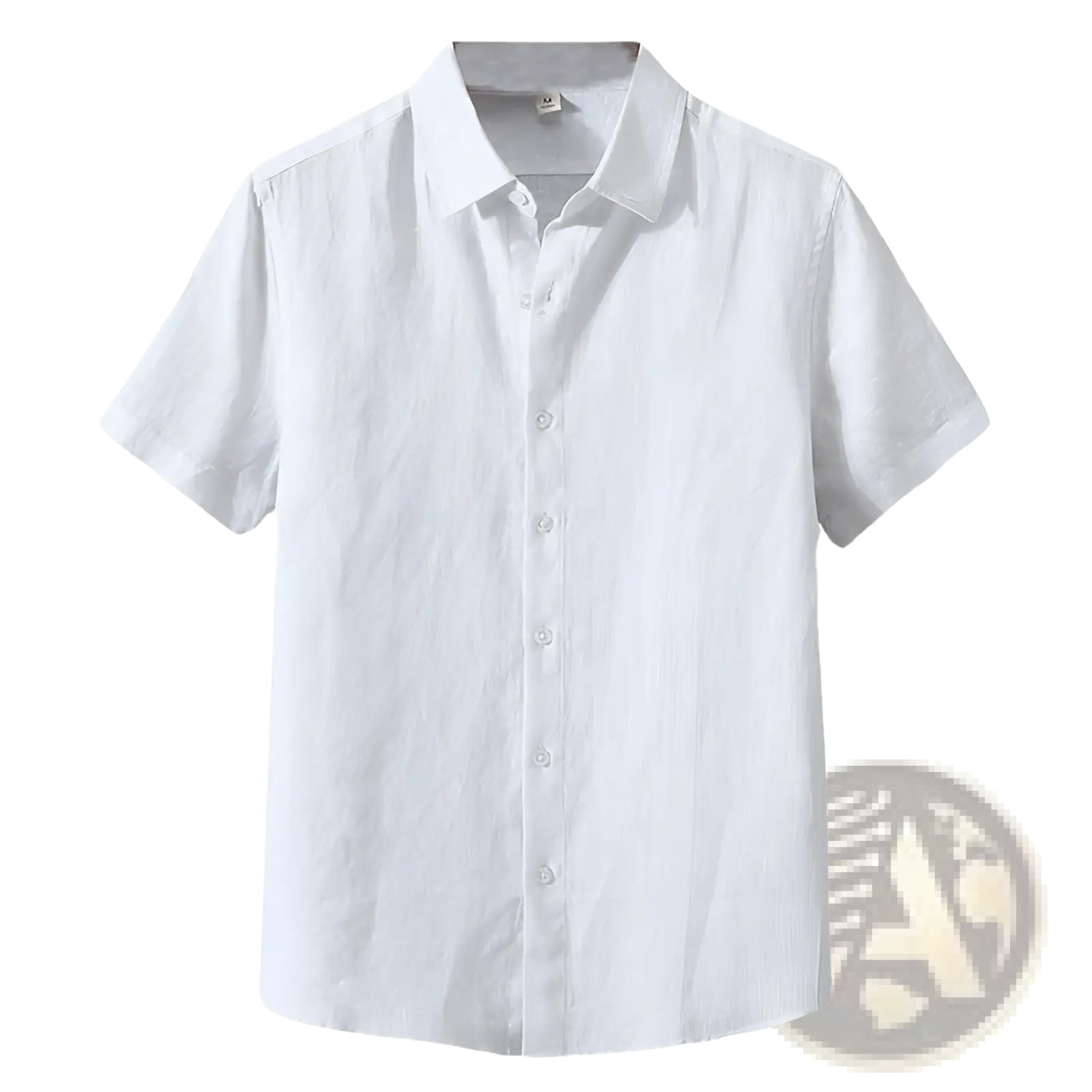 A crisp white retro slim fit short sleeve linen shirt with classic collar and subtle fabric texture