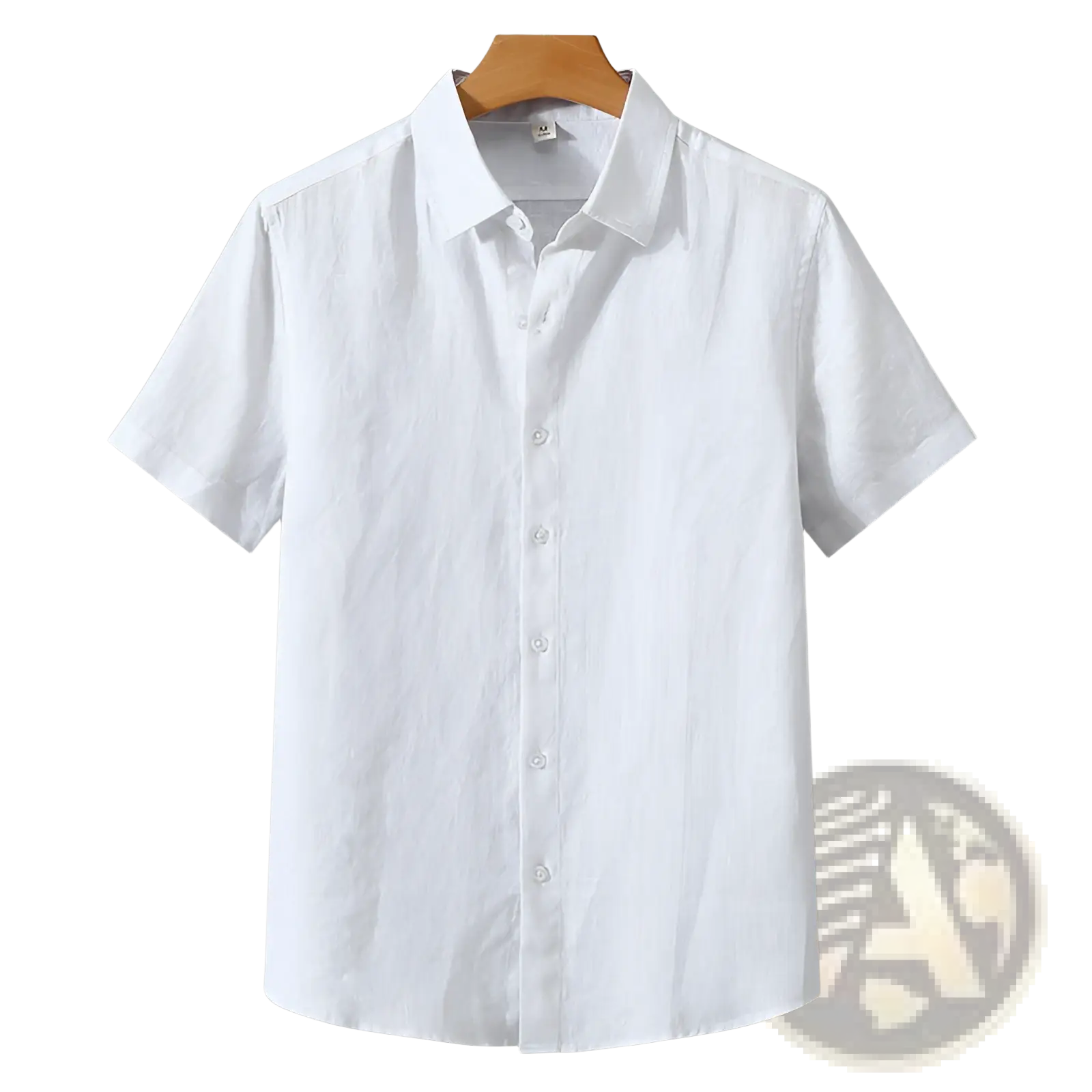White retro slim fit short sleeve linen shirt with classic collar and subtle textured fabric for a polished look