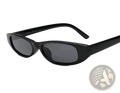 Black oval-shaped retro small frame cat eye uv400 sunglasses with dark gray lenses and minimalist design