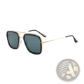 Retro square double bridge unisex fashion sunglasses with black and gold frames and dark gray lenses