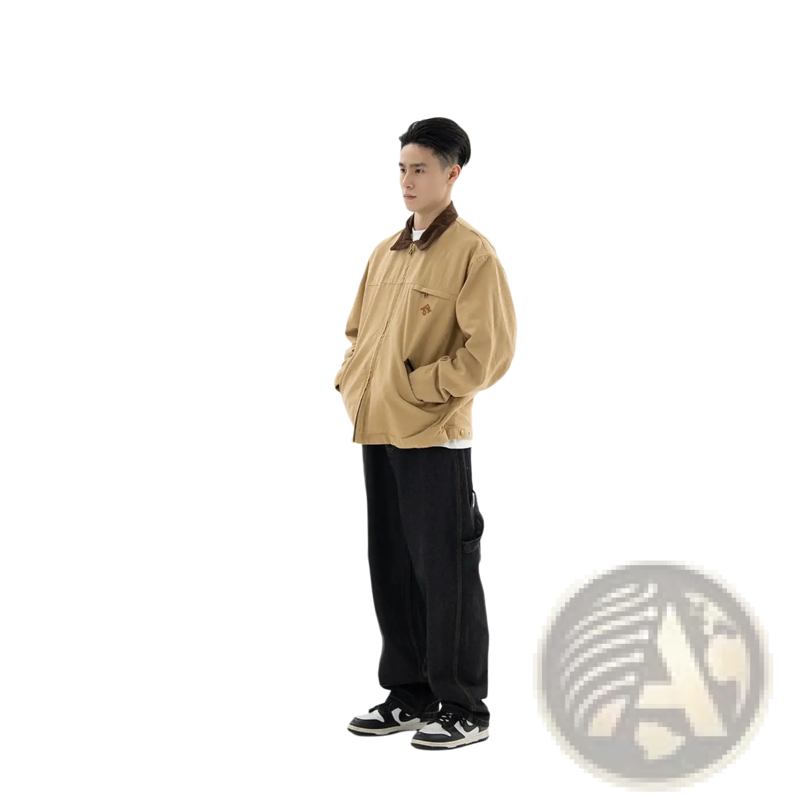 Tan corduroy retro washed Detroit jacket for men featuring a brown collar and front pockets