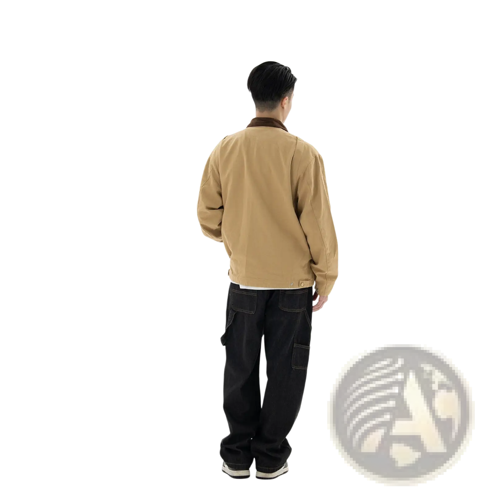Retro washed Detroit jacket men tan cotton jacket with contrasting dark brown collar and subtle stitching details