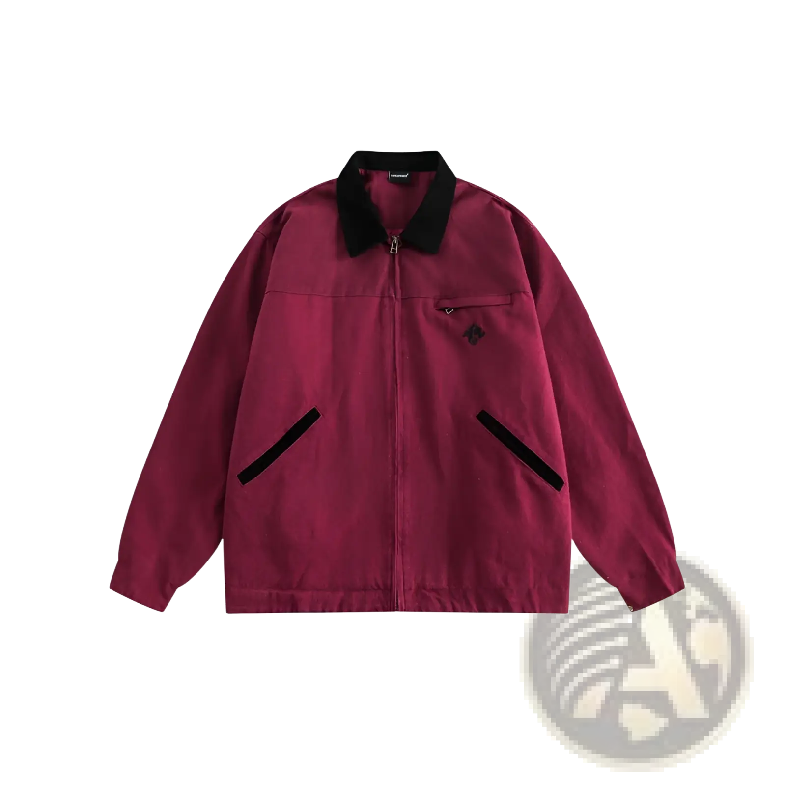 Retro Washed Detroit Jacket men maroon utility jacket with black collar and zipper pulls featuring diagonal pockets