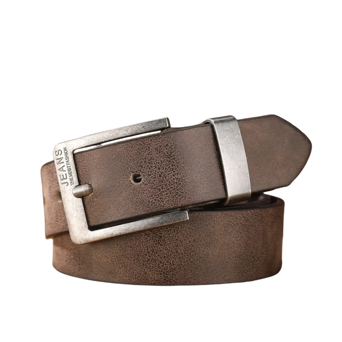 Retro western brown pu leather belt with silver metal buckle engraved with jeans the best fashion text unisex design