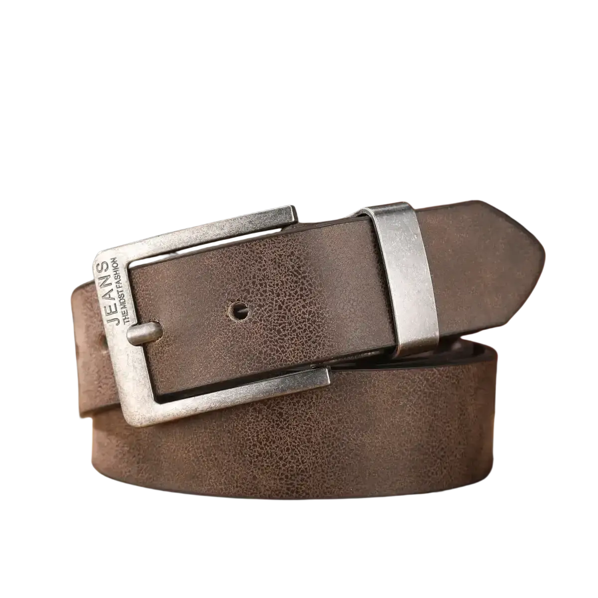 Retro western brown leather belt with a silver metal buckle featuring jeans the best fashion branding unisex design