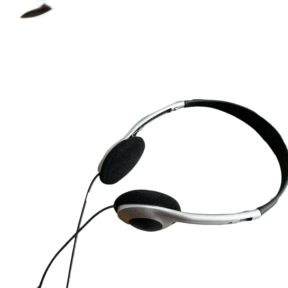 Silver and black retro wired over-ear headphones with soft foam earcups designed for comfortable listening