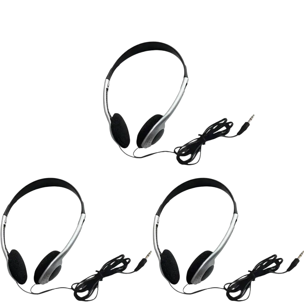 Silver wired over-ear headphones with black earcups and a coiled cable designed for retro audio use