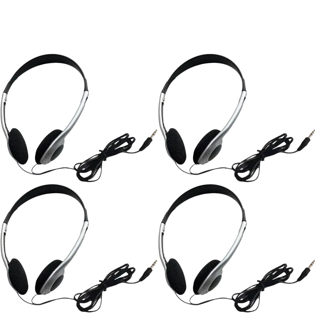 Retro wired over-ear headphones in black and silver with a coiled cable for classic audio listening