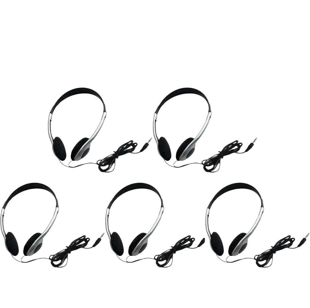 Silver wired over-ear headphones with black earcups and coiled audio cables retro wired over-ear headphones black