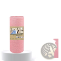 Reusable pink microfiber kitchen towel roll neatly packaged with label showing 20x20 inch dimensions