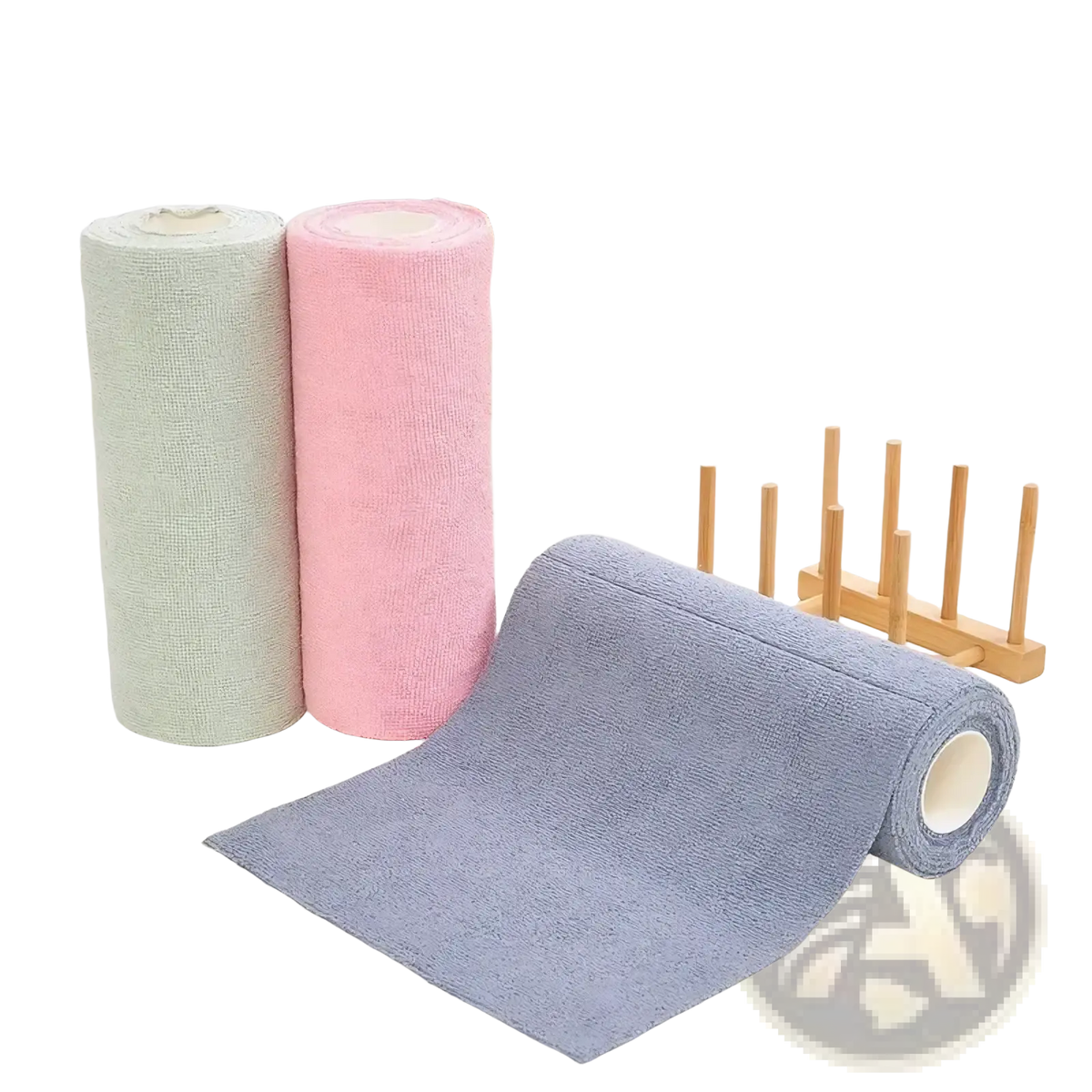 Soft lavender reusable microfiber kitchen towel roll with plush textured surface and rolled edges for cleaning use