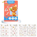 Bright orange and blue reusable tracing workbook for kids with a cartoon bear and 32 tracing pages for coordination