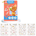 Bright orange and blue reusable tracing workbook for kids with a cartoon bear and 32 tracing pages for coordination