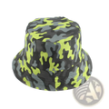A vibrant neon yellow and gray reversible camouflage fisherman hat with wide brim in bucket style