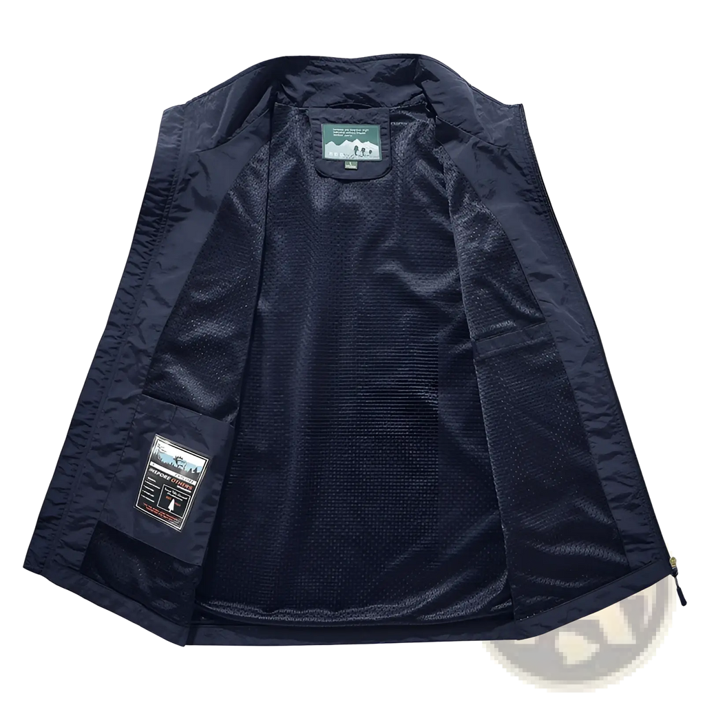 Dark navy blue reversible fleece work vest with lightweight mesh interior and subtle texture