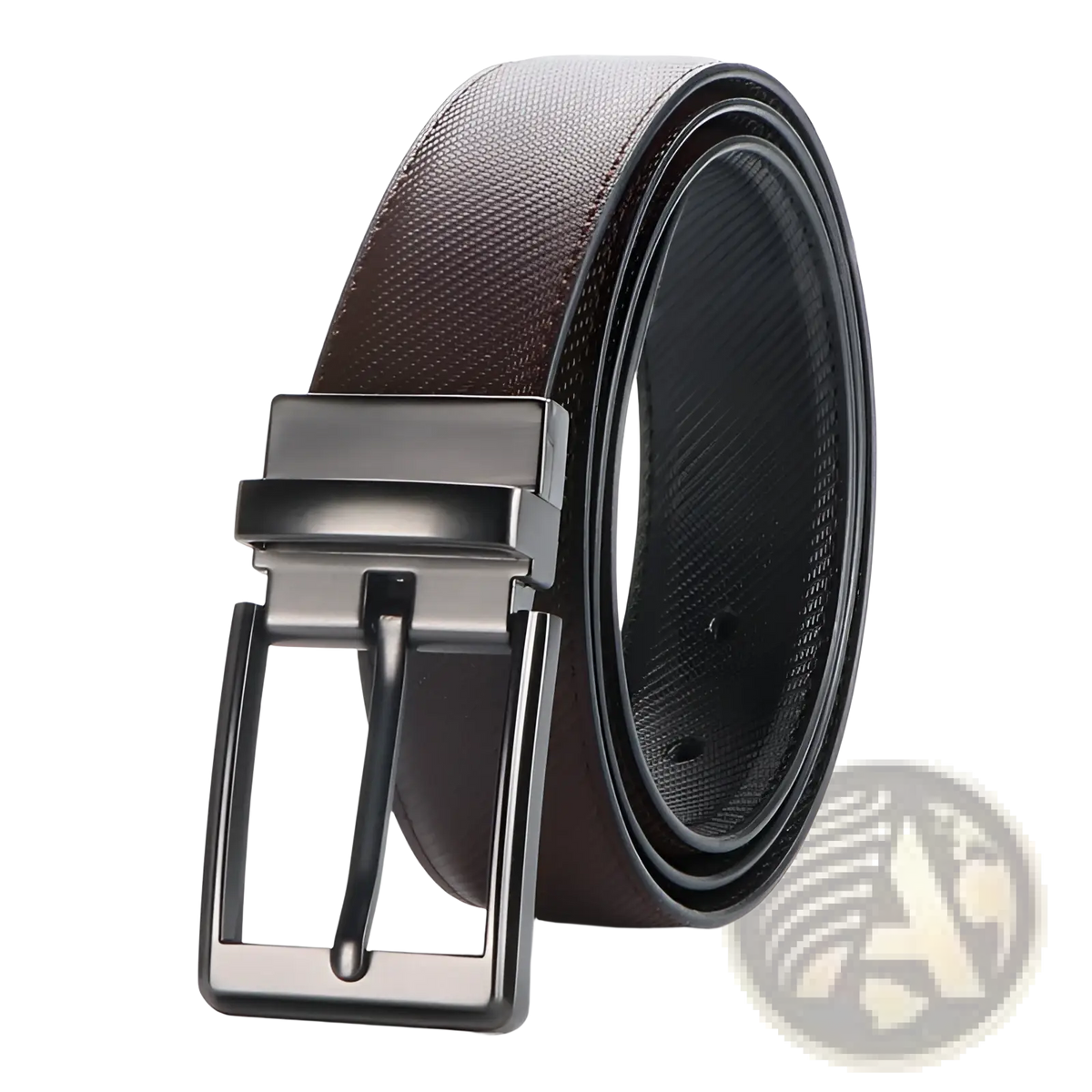 Reversible leather belt for women featuring a brown textured leather strap with a sleek black metal buckle for dress and jeans