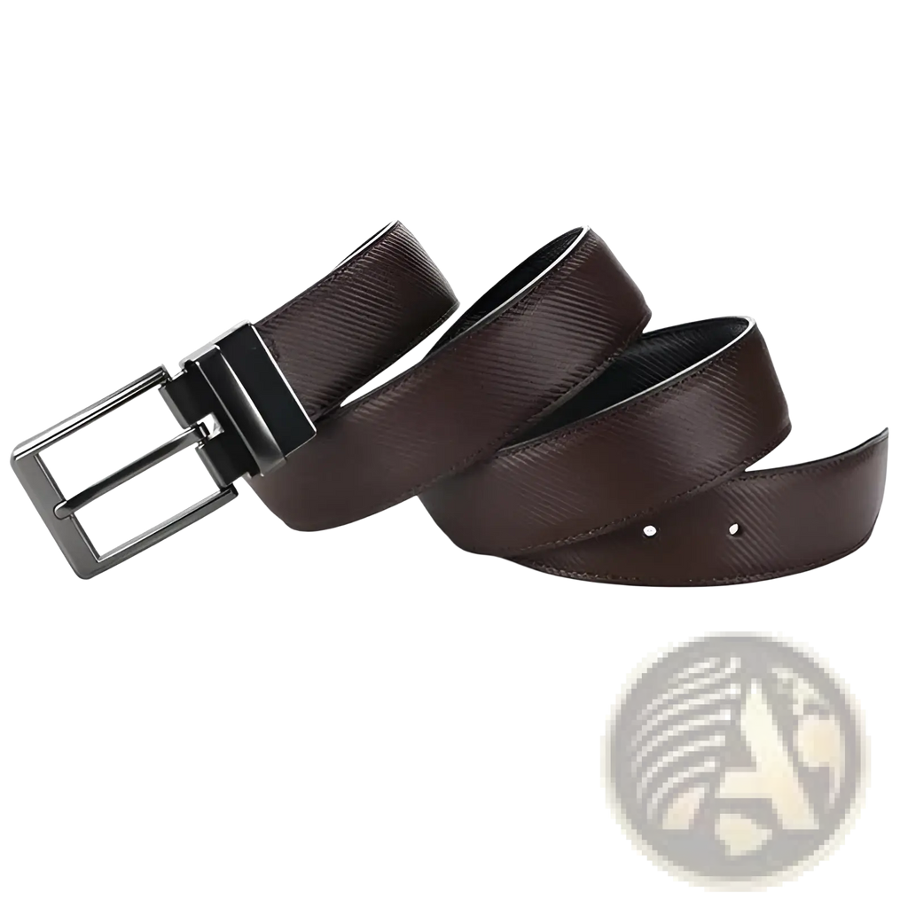 Brown leather reversible belt for women with a black metal buckle suitable for dress and jeans