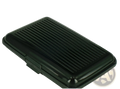 Black glossy plastic cigarette case with ribbed texture and hinged lid for rfid blocking aluminum card holder case
