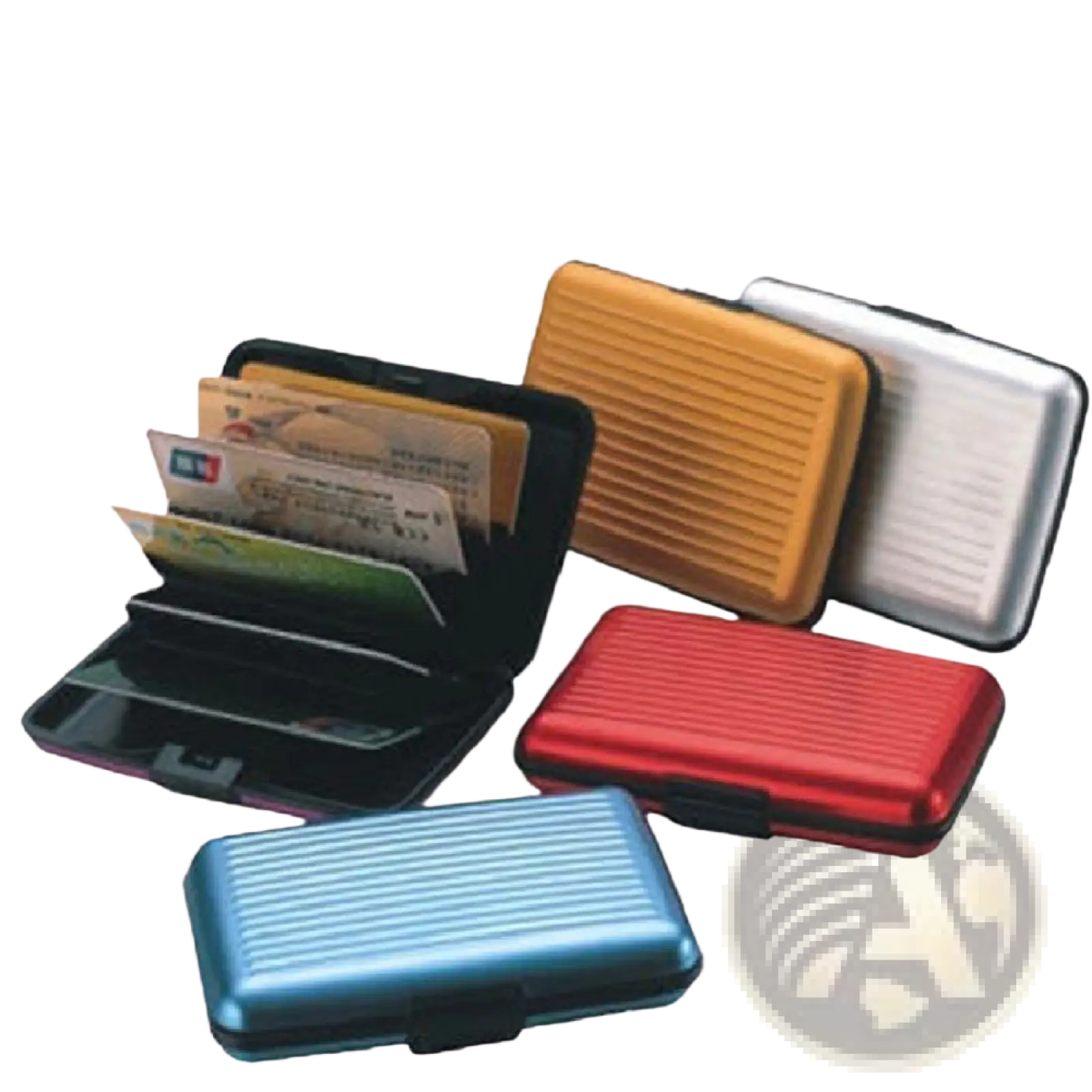 Rfid blocking aluminum alloy ribbed card holder case with snap closure in black red blue yellow and silver colors