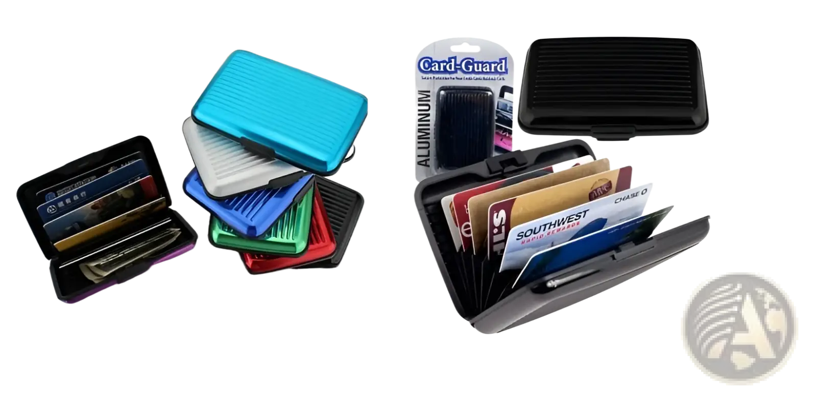 Black aluminum alloy ribbed card holder case with rfid blocking protection and multiple card slots for secure storage
