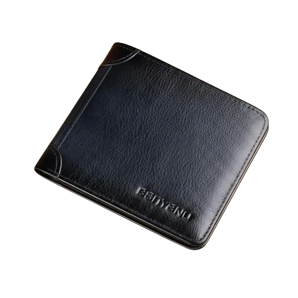 Deep blue leather RFID bifold wallet for men with embossed brand logo on the front side