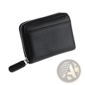 Black textured leather rfid card wallet with zipper coin pocket and rfid protection in sage green color