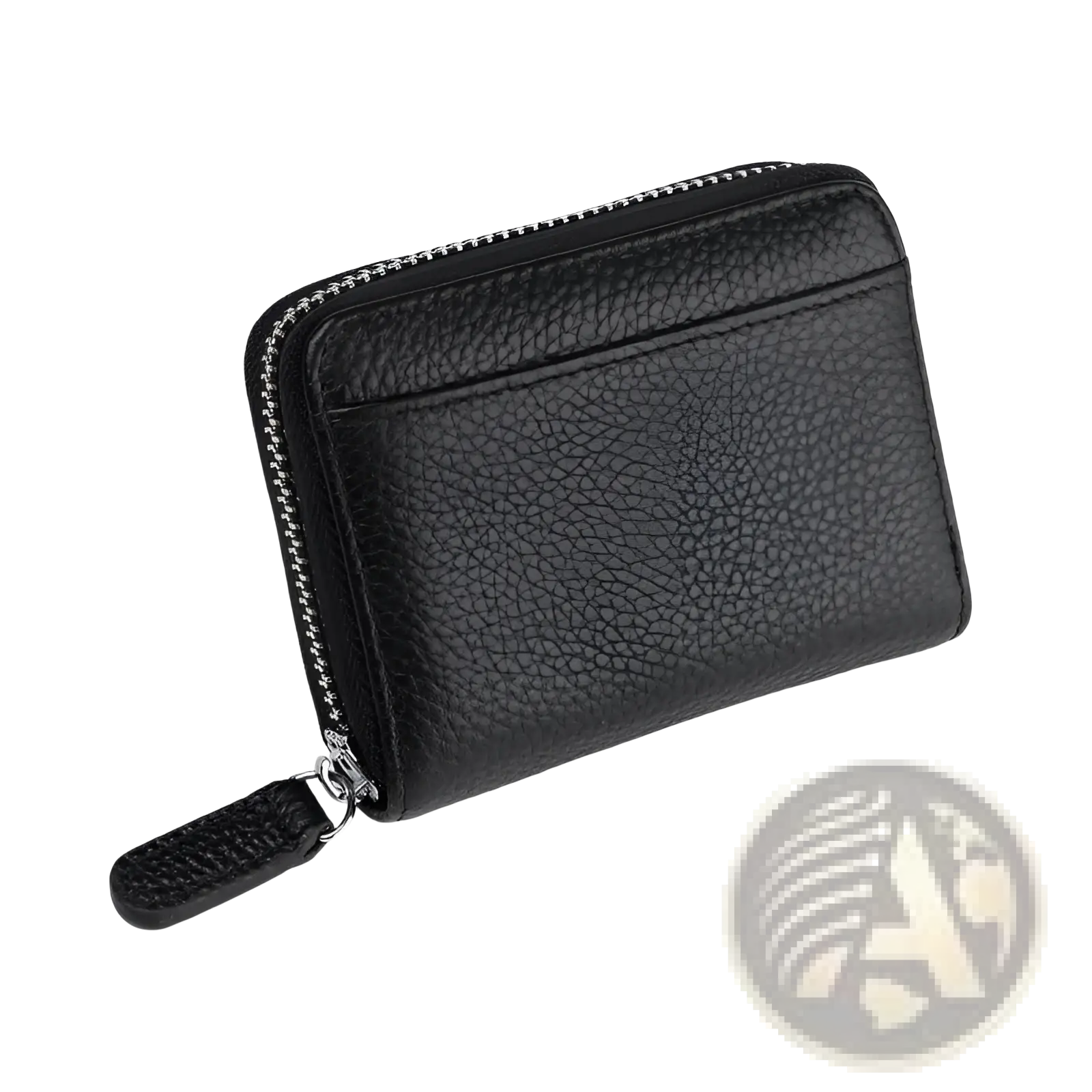 Black textured leather rfid card wallet with zipper coin pocket and rfid protection in sage green color