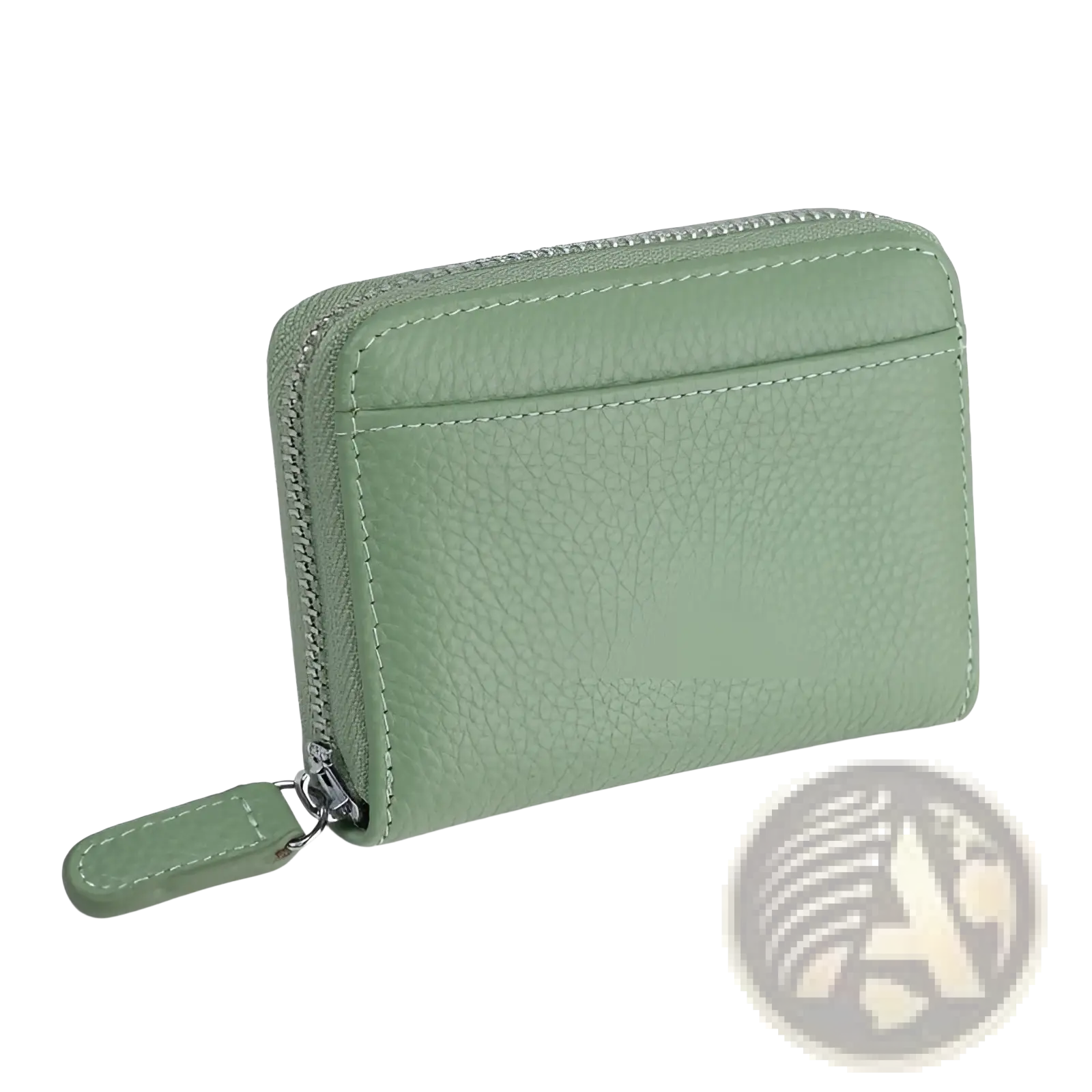 Light green textured leather rfid leather card wallet with zipper coin pocket and rfid-blocking technology