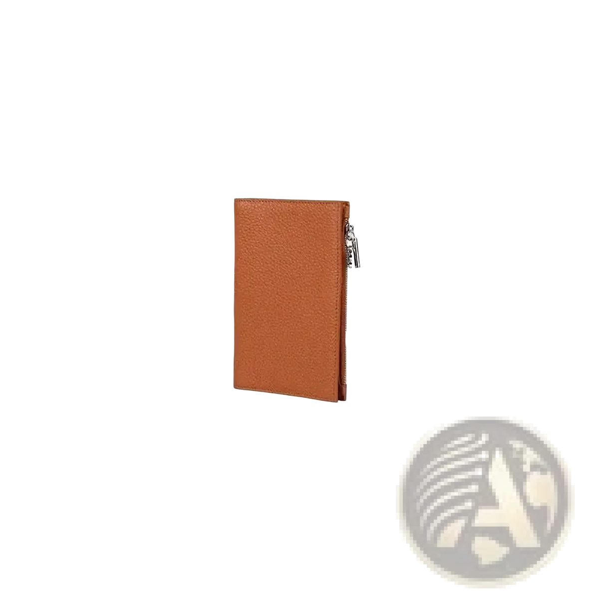 Tan leather rfid passport holder travel wallet with zipper closure and metallic pull tab for secure storage