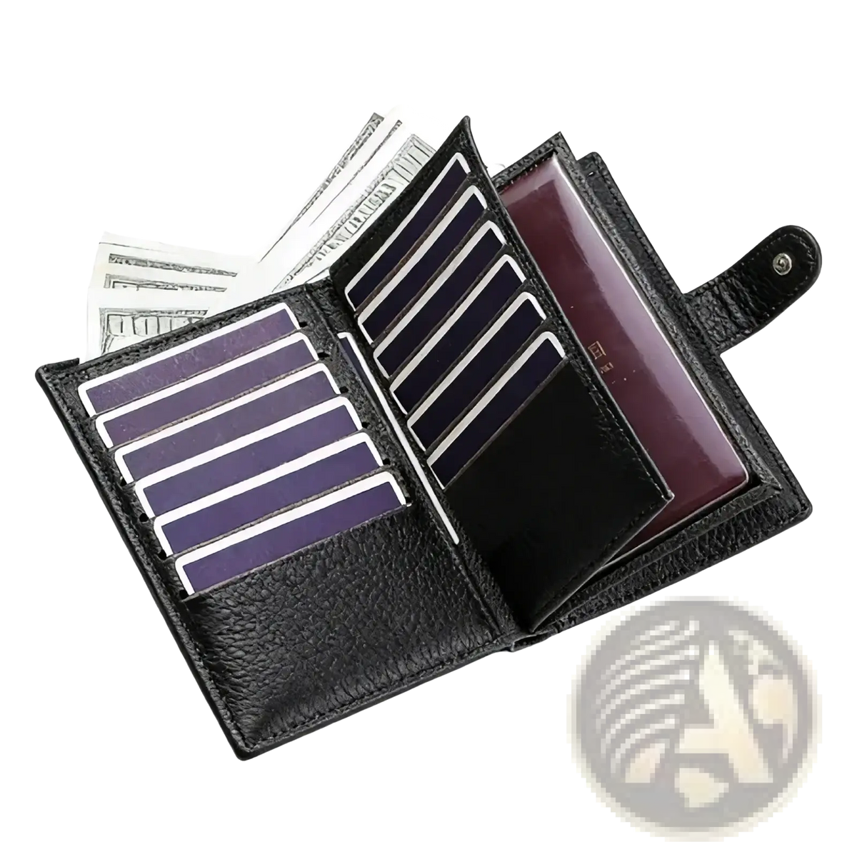 Black textured leather rfid travel passport wallet with multiple card slots and large capacity compartment