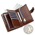 Brown leather rfid travel passport wallet with textured surface multiple card slots and zippered compartment