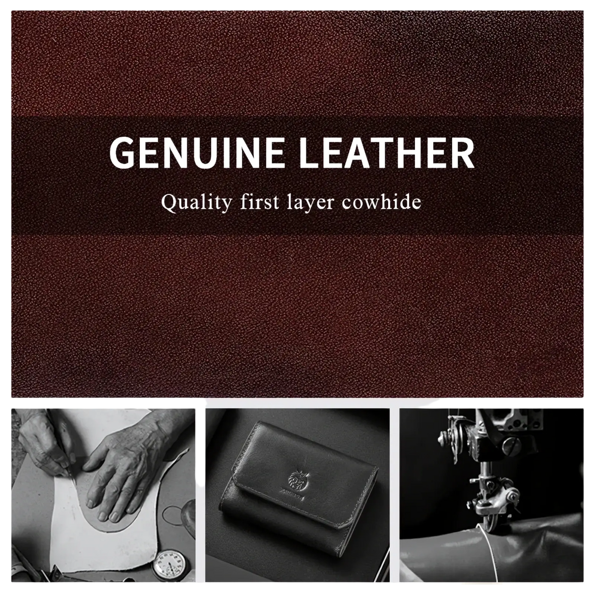 Dark brown genuine leather RFID tri-fold wallet for men made from quality first layer cowhide
