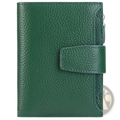 Rfid leather wallet in deep green textured leather with matching flap closure and subtle stitching details