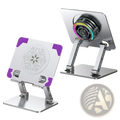 Rgb gaming tablet stand with premium ice-silver magnetic cooling dock featuring snowflake design and purple accents