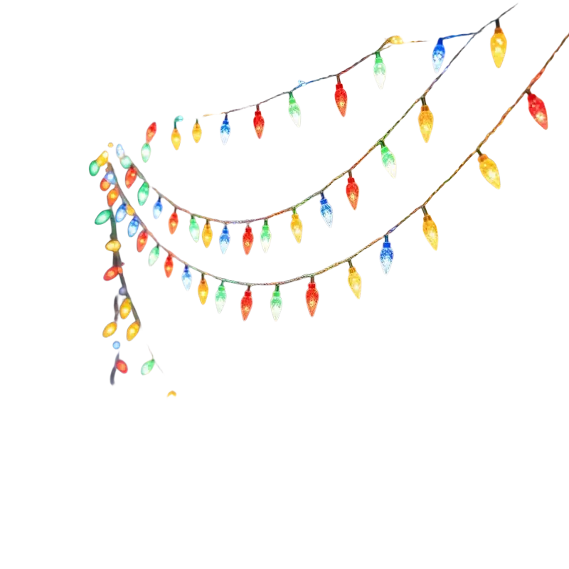 Rgb led christmas wedding string lights in colorful hues hanging on a snowy windowsill for festive room decor