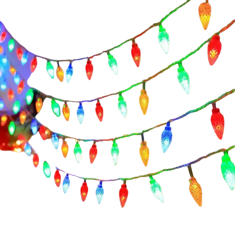 Rgb led christmas wedding string lights with colorful translucent red green blue and yellow bulbs for room decor