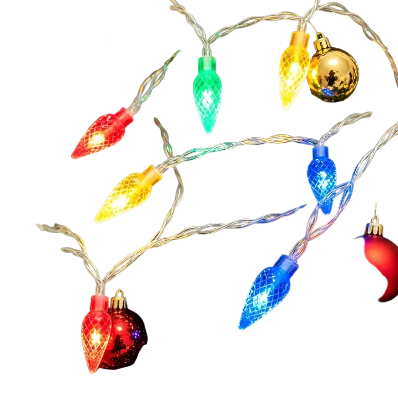 Rgb led christmas wedding string lights with twisted white wire and colorful red green yellow blue gold bulbs for room decor