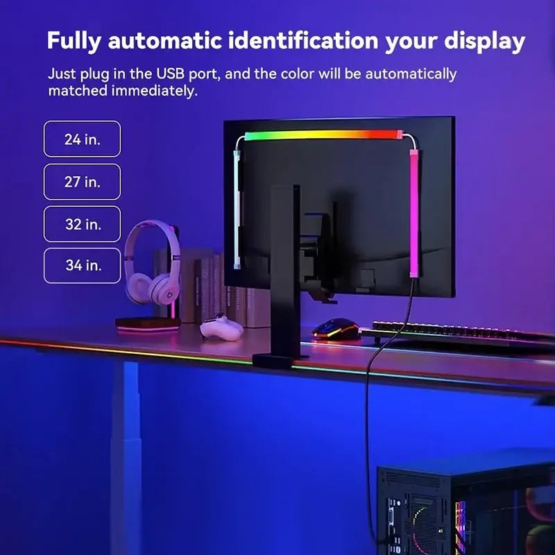 Rgb led strip with a sleek slim profile and customizable color matching for 24 to 34 inch pc screen ambilight sync