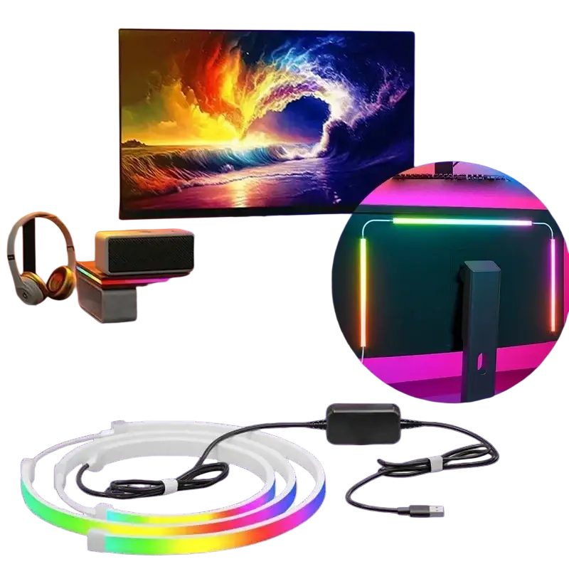 Rgb led strip for pc screen ambilight sync with flexible coiled design and black controller unit light strip pickup light