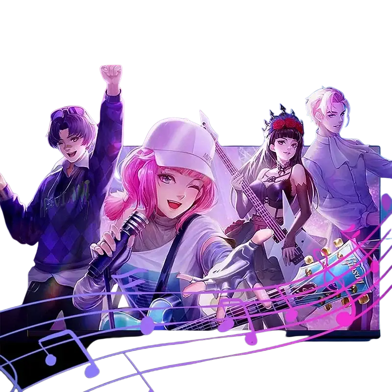Rgb led strip for pc screen ambilight sync featuring vibrant anime-style music graphic with dynamic poses and colorful gradient