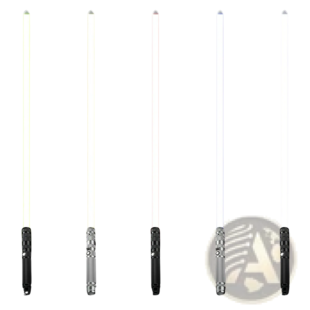 Rgb metal lightsaber 2-in-1 led laser sword toy with five illuminated blades in green yellow red blue and white colors