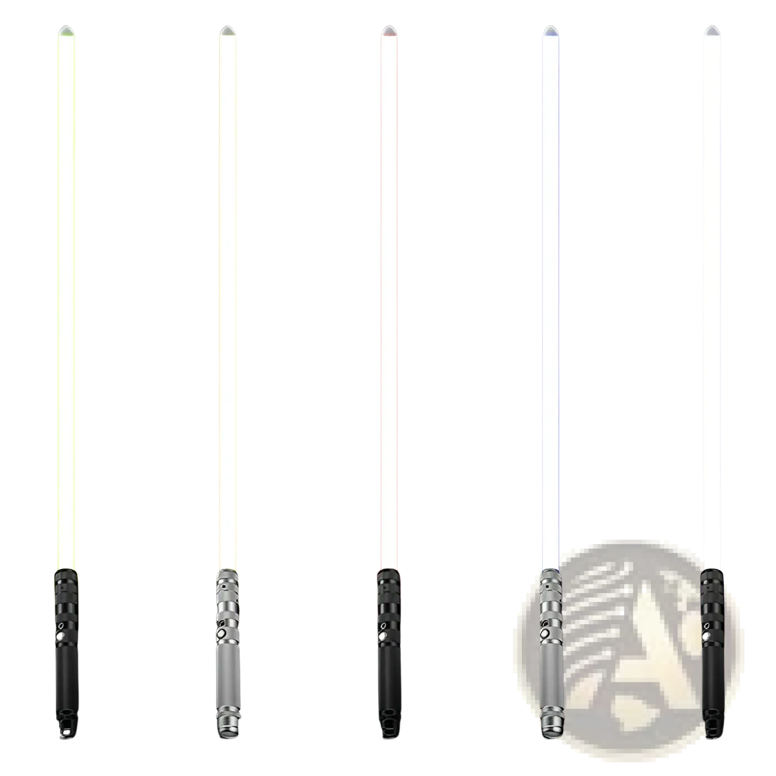 Rgb metal lightsaber 2-in-1 led laser sword toy with five illuminated blades in green yellow red blue and white colors