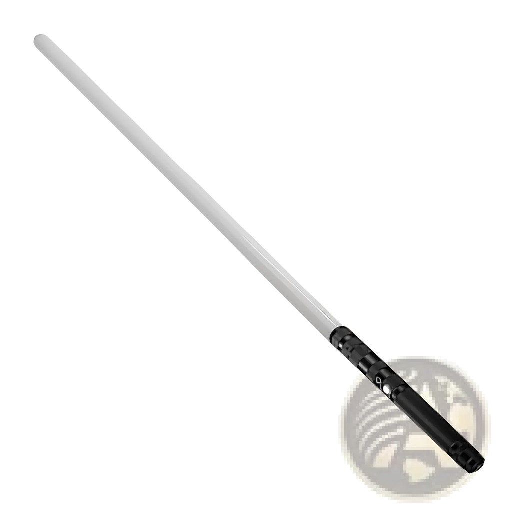 Rgb metal lightsaber 2-in-1 led laser sword toy with white and black textured grip and durable metal construction