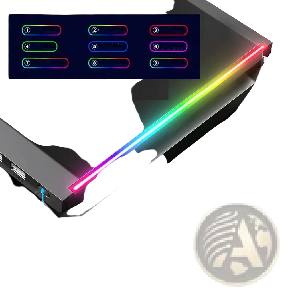 Rgb monitor stand with usb hub and storage drawer featuring a sleek black design and vibrant customizable rainbow led lighting