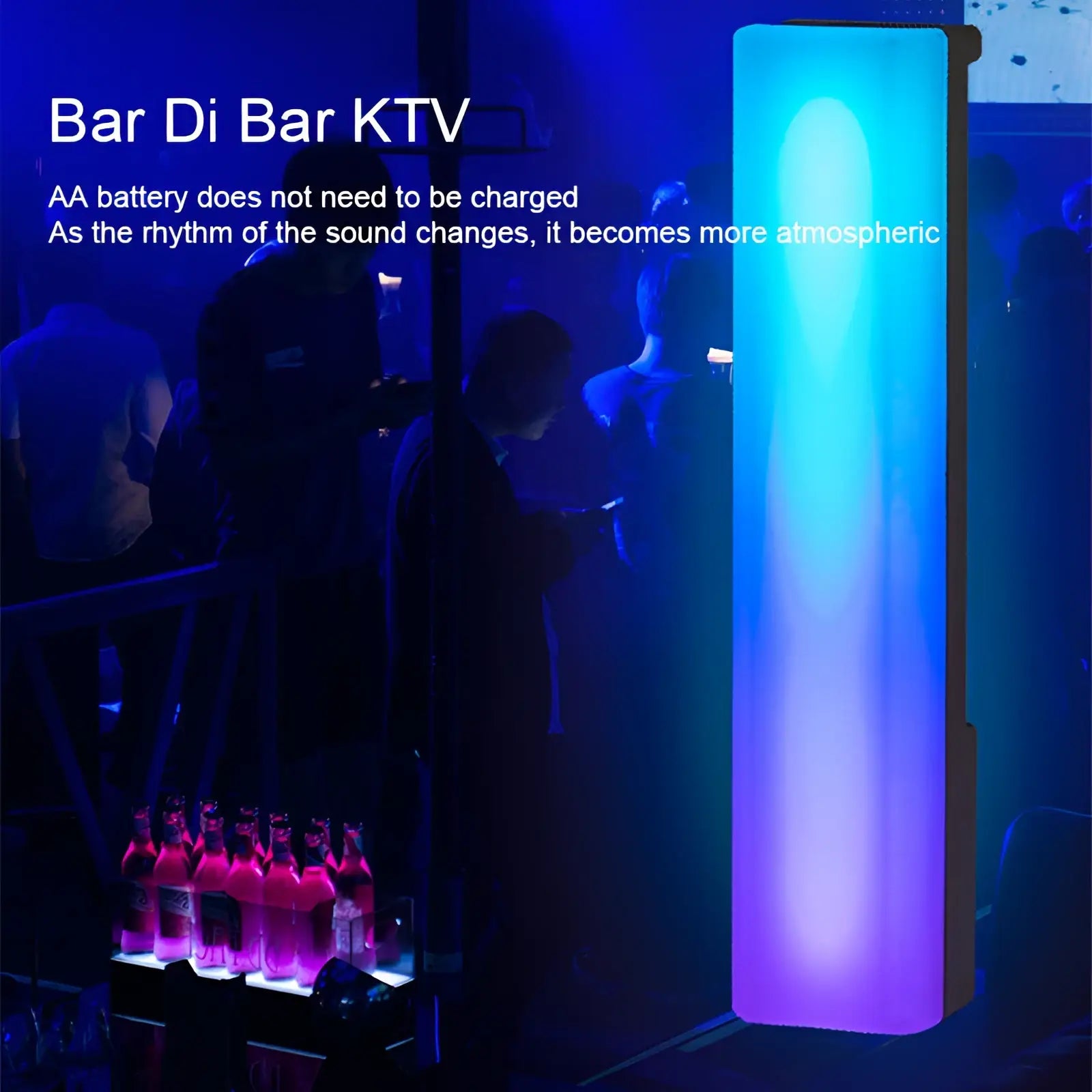 Rgb Rhythm Light Bar voice activated gaming lamp tall slender illuminated column glowing in blue and purple hues